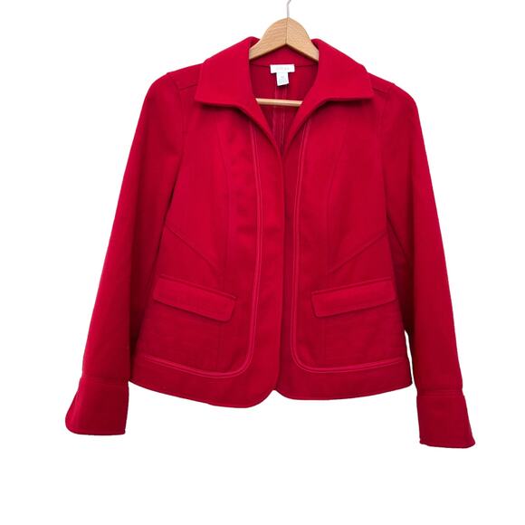 Chico’s Fleece Blazer Sz S 4 Women’s Open Front Collared Red Career Holiday - Picture 1 of 10